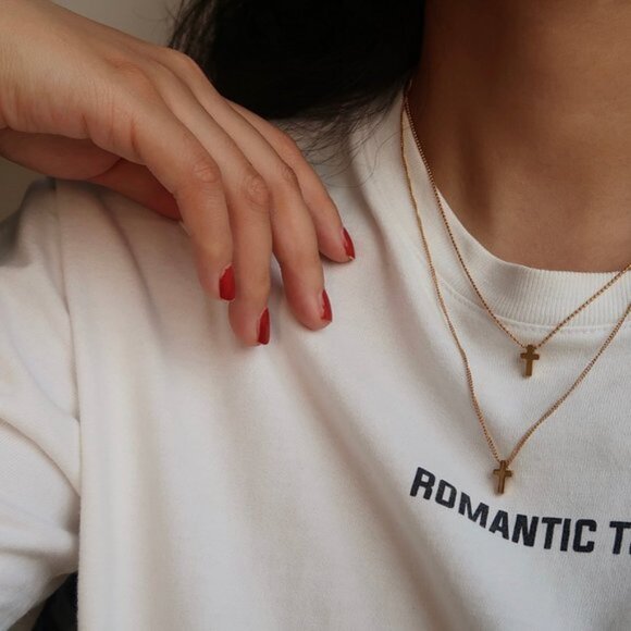 NEW 18K Gold Plated Double Layer Cross Necklace - Picture 2 of 10